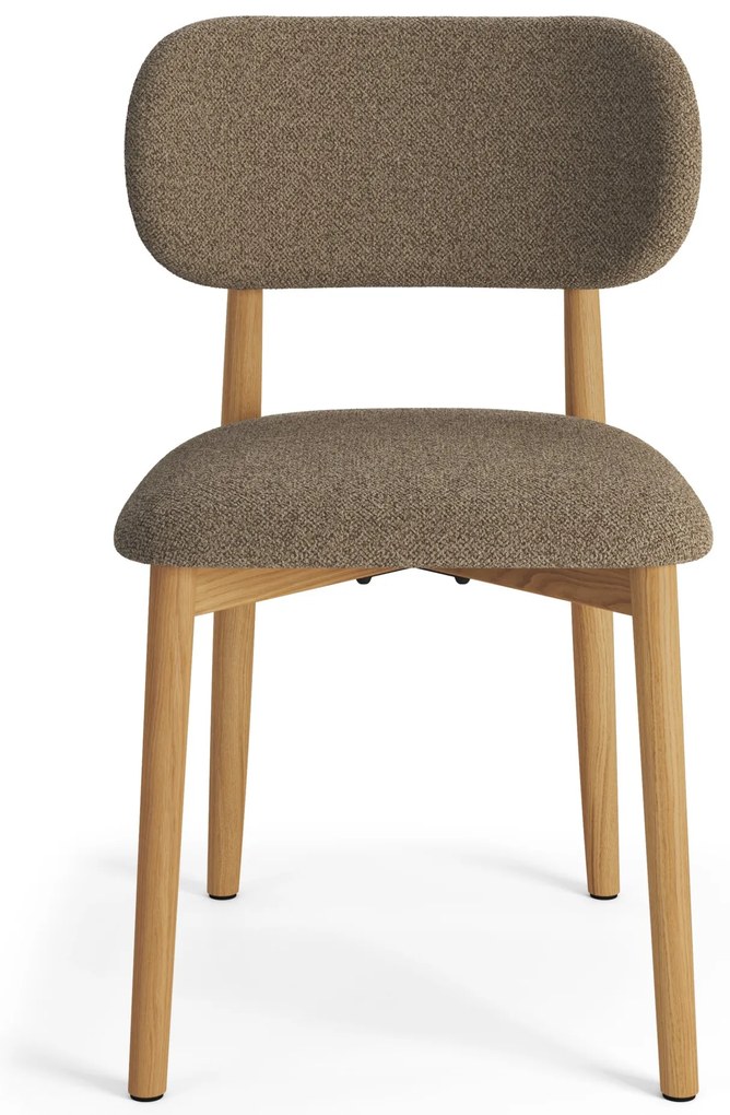ALMO Hnedá Taupe (látka Monza 40) / lakovaný dubový rám – DREVENÁ BOUCLÉ STOLIČKA DO OBÝVAČKY, JEDÁLNE A KUCHYNE V RETRO ŠTÝLE