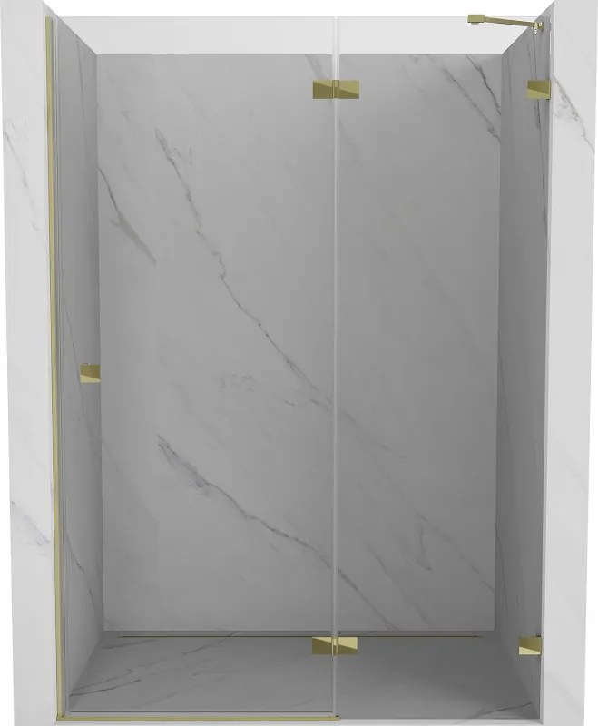 Mexen, Mexen Lunar pravé otočné sprchové dvere 130 cm, transparentné, zlaté - 834-130-000-50-00-P