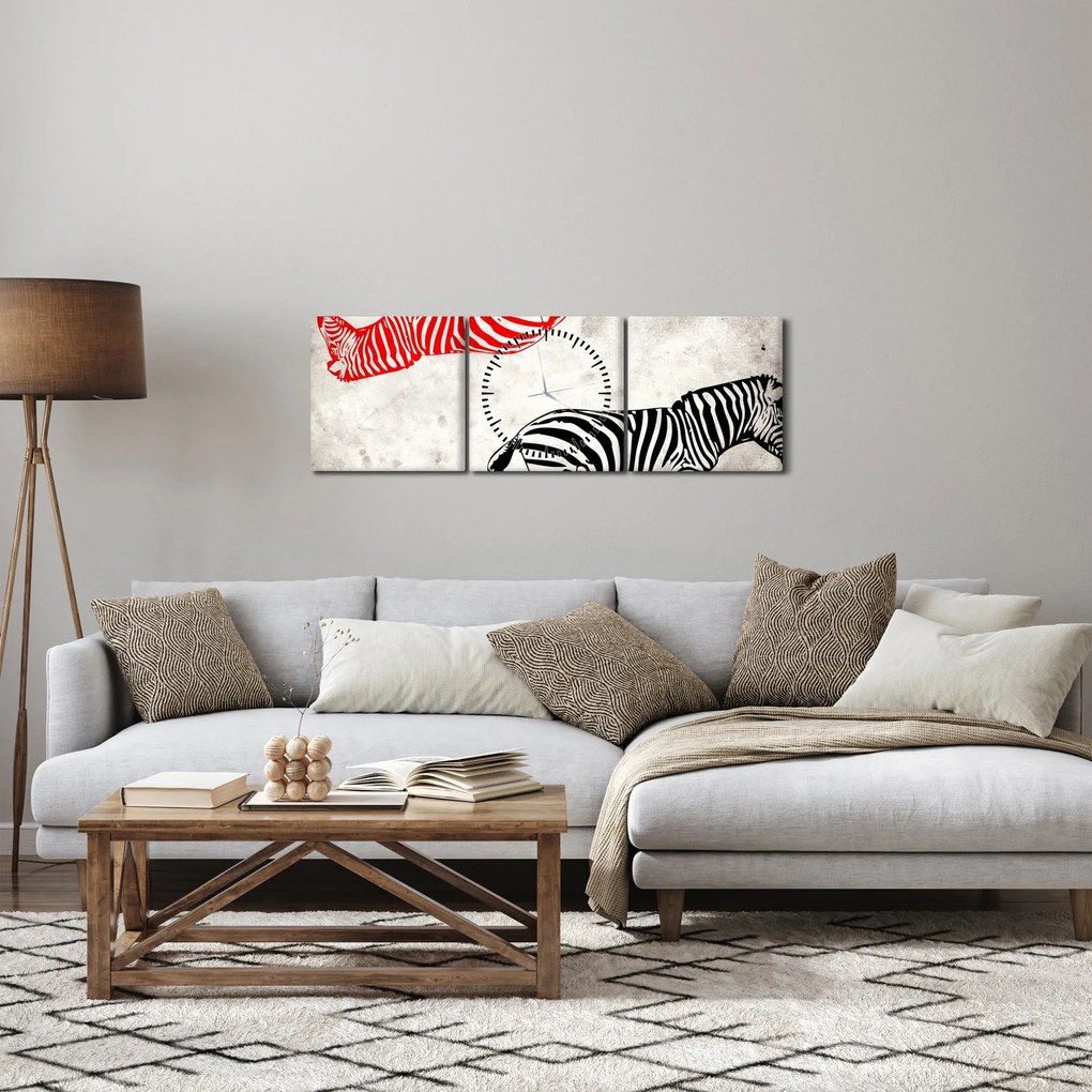 Obraz - Zebry (s hodinami) (90x30 cm)