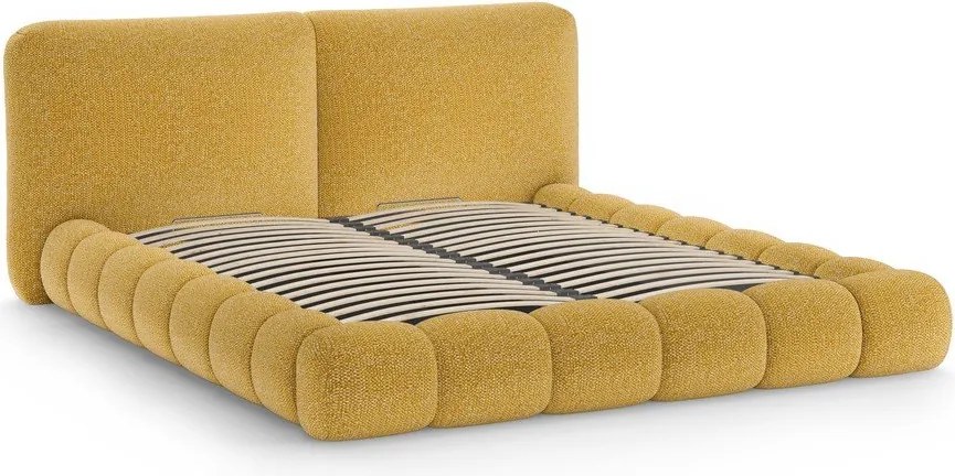 Čalúnená dvojlôžková posteľ s úložným priestorom s roštom 160x200 cm v horčicovej farbe Solange – Micadoni
