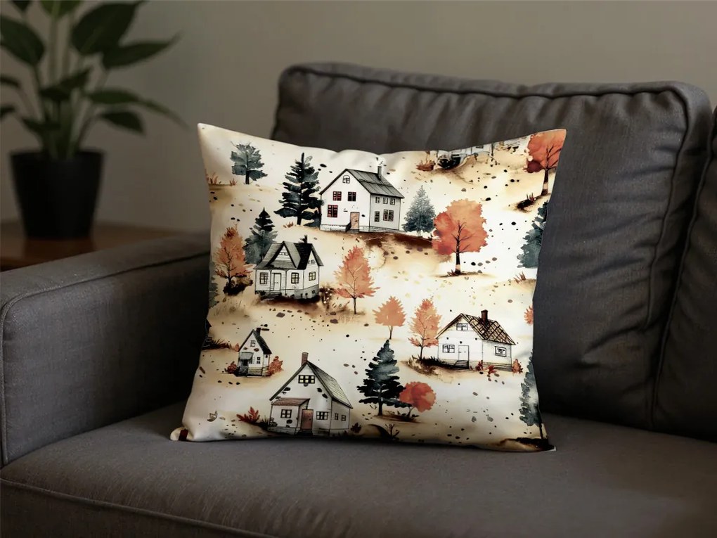 Sada 2 ks dekoračných poťahov na vankúš AUTUMN VILLAGE 45x45 cm, farebná