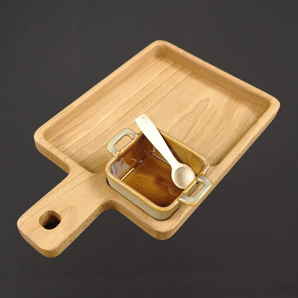 AMADEA Drevená miska s keramickou miskou a drevenou lyžičkou, masívne drevo, rozmer 27 x 16 cm