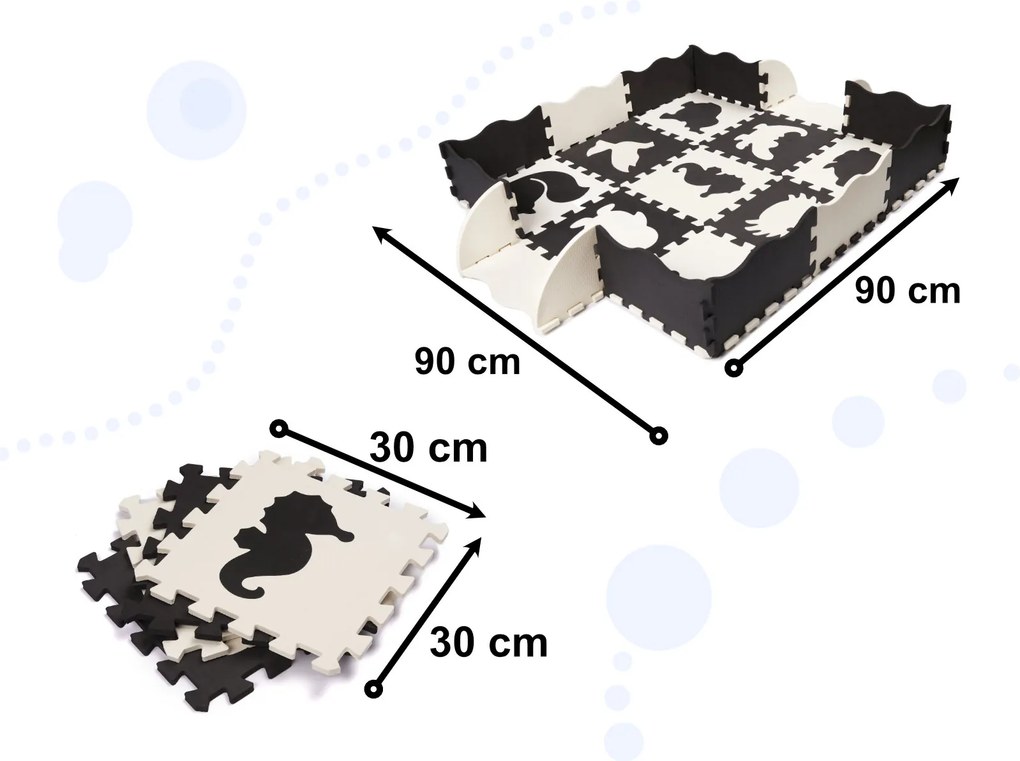 KIK Pymic Kontrast Panel Mat penová podložka puzzle 25 dielov 114 x 114 cm, čierna a ecru