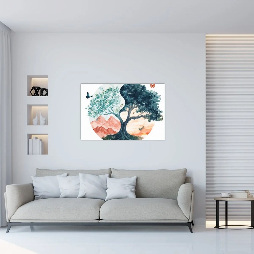 Obraz – Akvarelový strom plný života (90x60 cm)