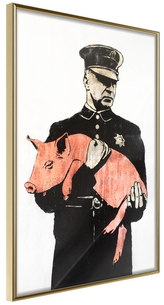 Artgeist Plagát - Police Pig [Poster] Veľkosť: 20x30, Verzia: Zlatý rám s passe-partout