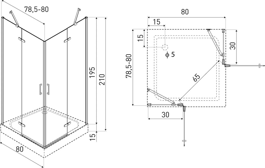 Novoterm Štvorcový sprchovací kút NV-Flow 80x80 čierna/transparent + vanička