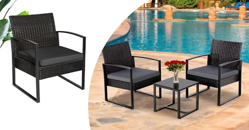 Súprava vonkajšieho nábytku pre 2 osoby so stolíkom na kávu