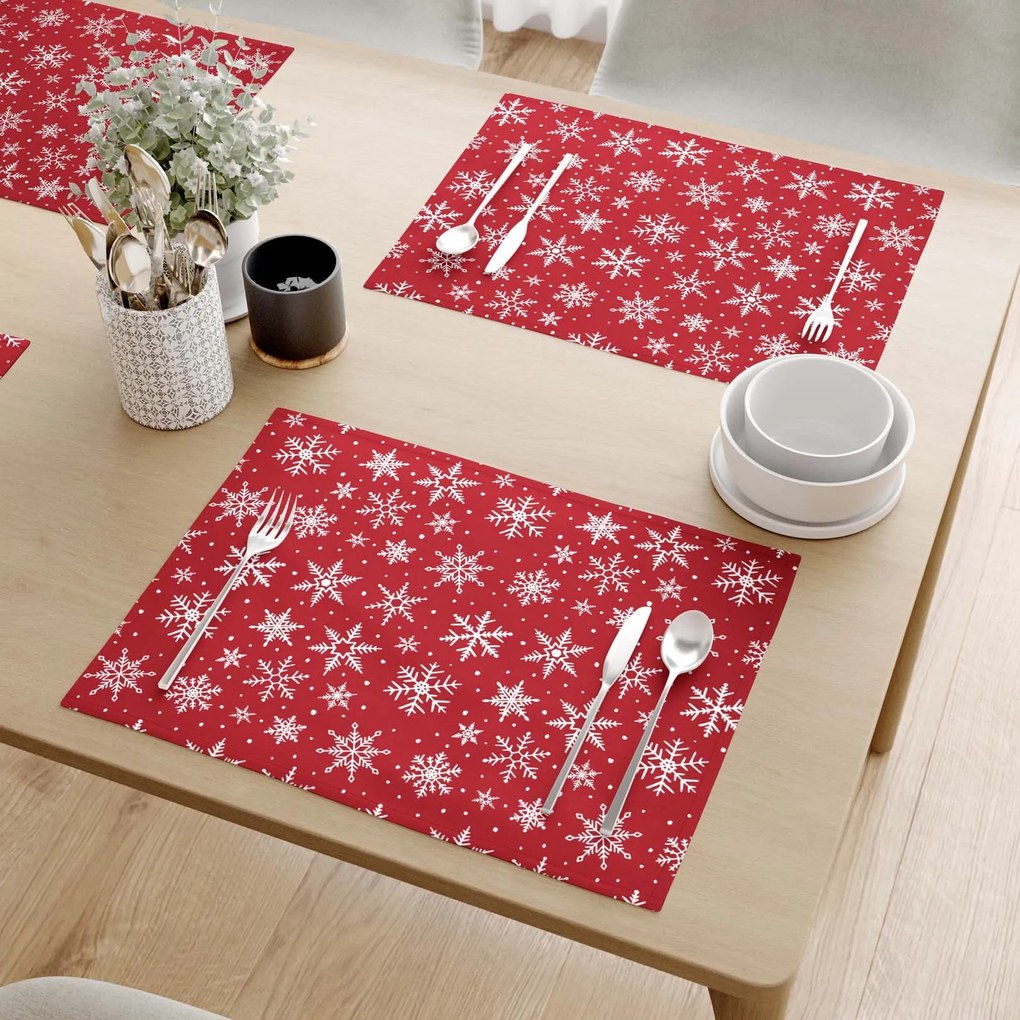 Goldea vianočné prestieranie na stôl valencia - biele vločky na červenej - sada 2ks 30 x 40 cm