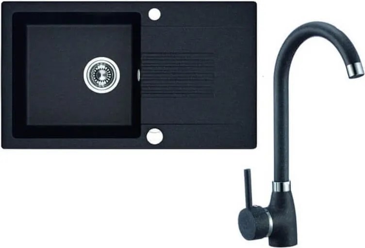 Laveo Ceilia, 1-komorový drez 760x440x185mm + drezová batéria, čierna, LAV-SJCA711T