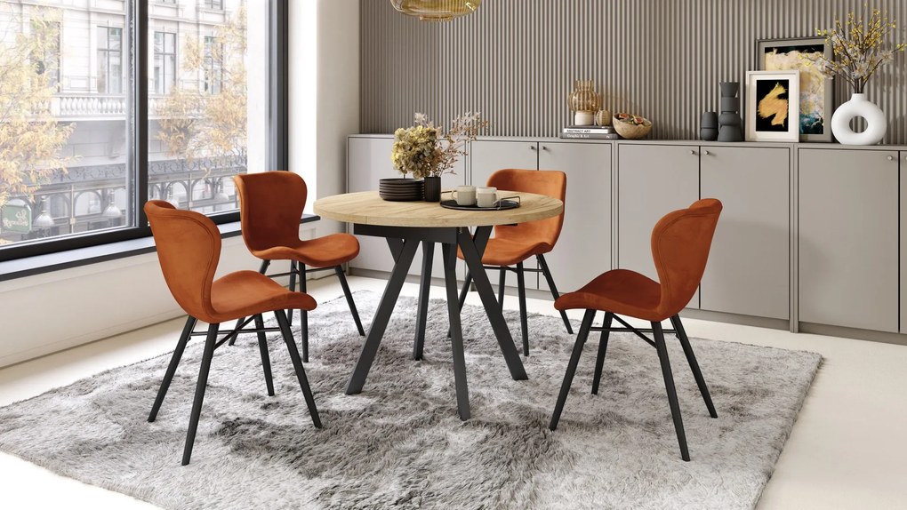 ALMO Dub Craft Gold/čierne nohy - OKRÚHLY LOFTOVÝ/INDUSTRIÁLNY ROZKLADACÍ STÔL DO OBÝVAČKY/JEDÁLNE