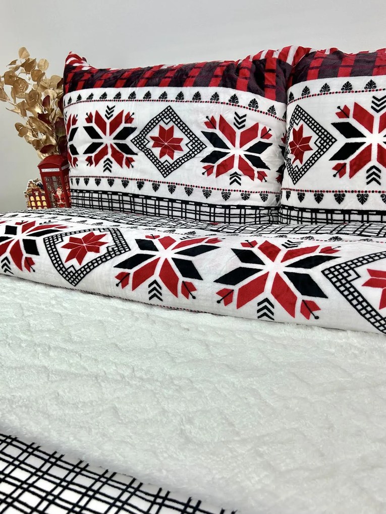 INTERMEDIC SK Posteľná obliečka Mikroplyš Severská vločka červená 140x200/70x90 cm – zapínanie na zips