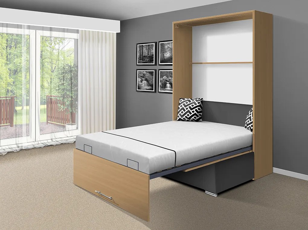 Nabytekmorava Sklápacia posteľ s pohovkou VS 21058P 200x160 farba pohovky: Sivá, Typ farebného prevedenia: Orech lyon / dvere biele LESK
