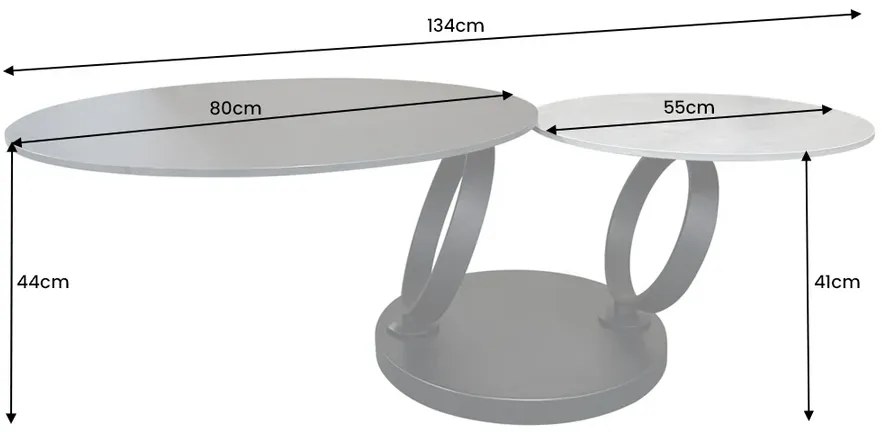 Konferenčný stolík DANCING RINGS 80-135cm otočný keramický čierno-sivý