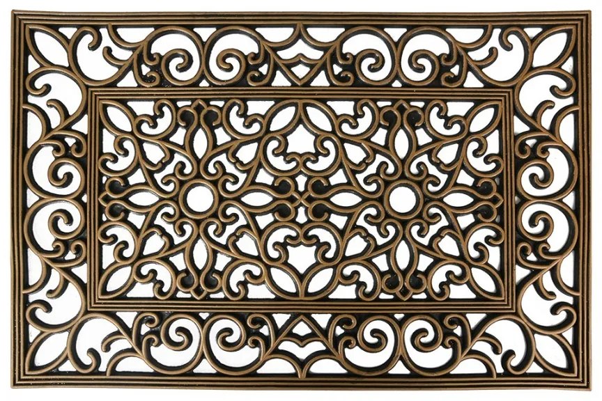 Čierno-zlatá gumená rohožka s ornamentami Ornia - 60*40*1 cm