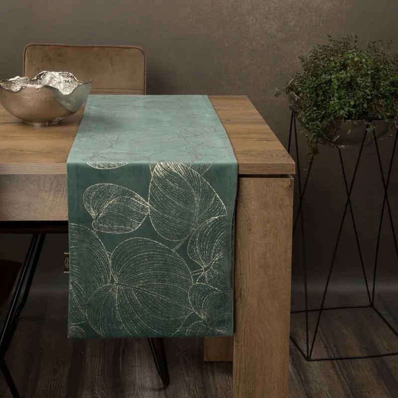 Dekorstudio Elegantný zamatový behúň na stôl BLINK 16 tmavomentolový Rozmer behúňa (šírka x dĺžka): 35x180cm