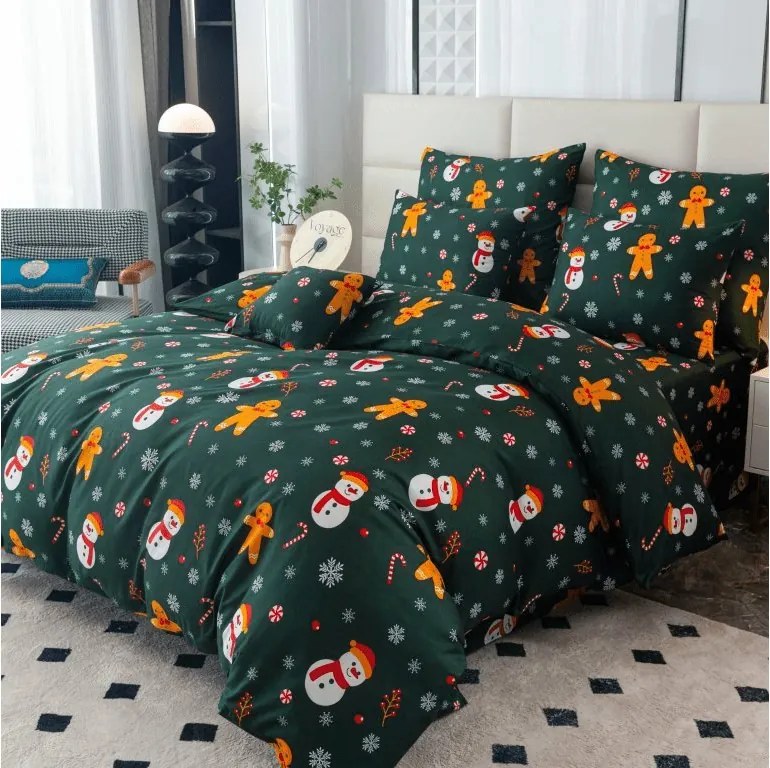 Polybavlnené obliečky SNIEHULIAK A PERNÍČEK POLY zelené Rozmer obliečky: 70 x 90 cm | 140 x 220 cm