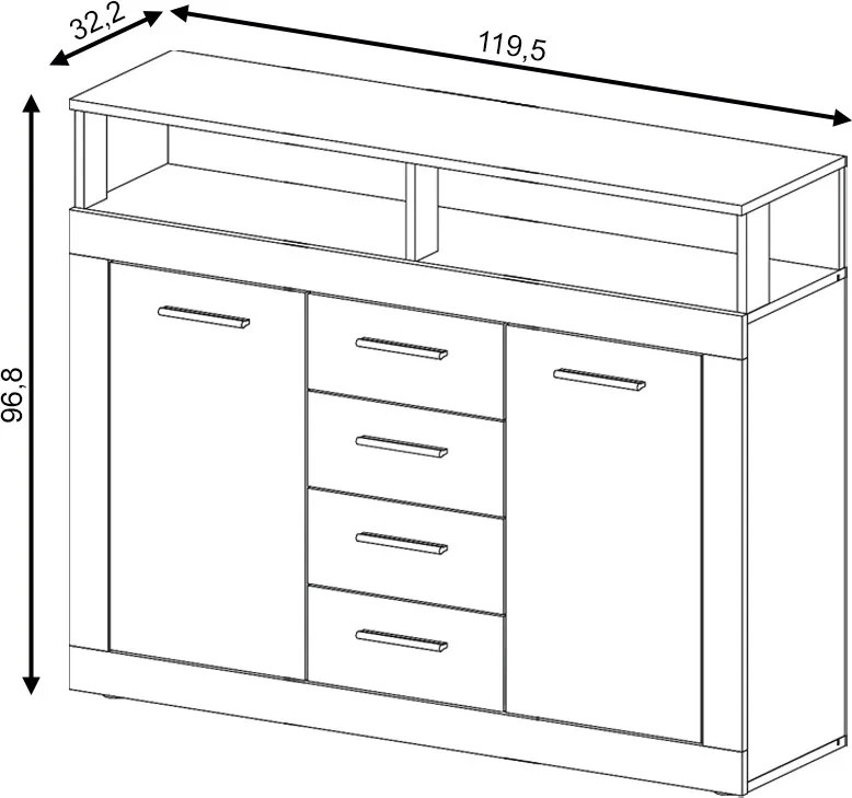 Komoda Luna 119 cm dub Sonoma/bílá II