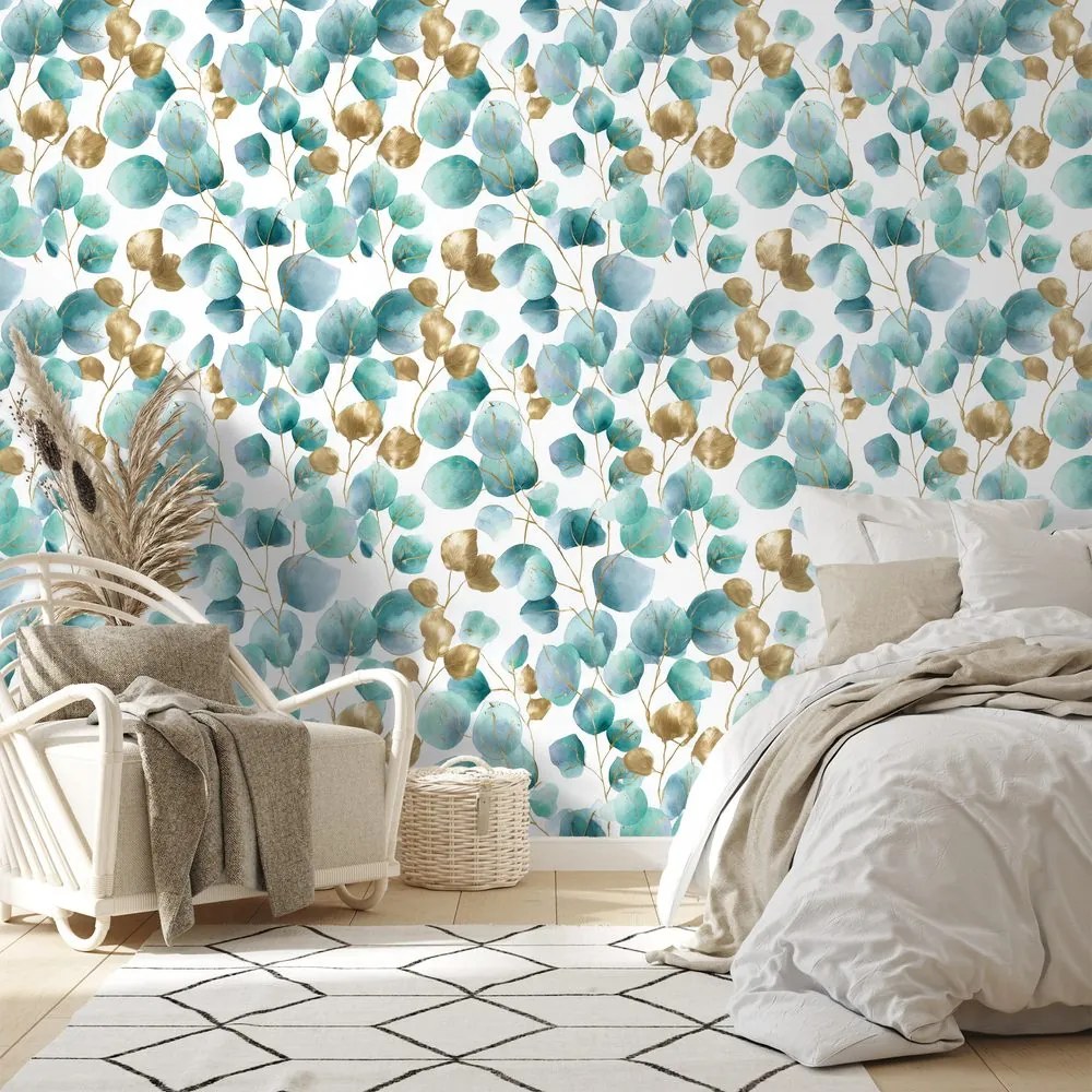 Fototapeta zlaté a tyrkysové listy