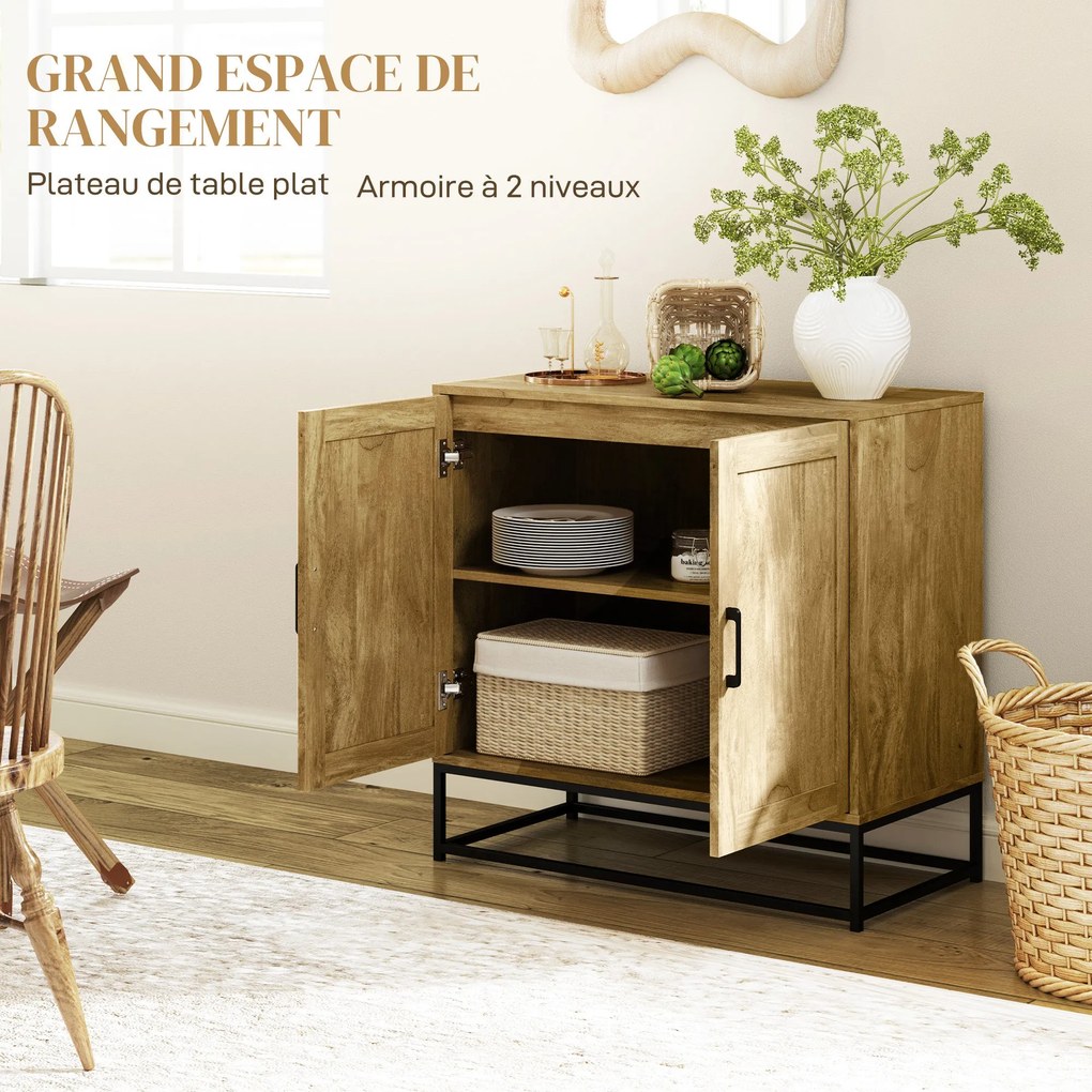 HOMCOM Moderný Buffet Kabinet s 2 Dverami, Nastaviteľná Polica - Bočný Stôl do Jedálne a Obývačky, 80 x 40 x 78 cm, Prírodné Drevo | Aosom