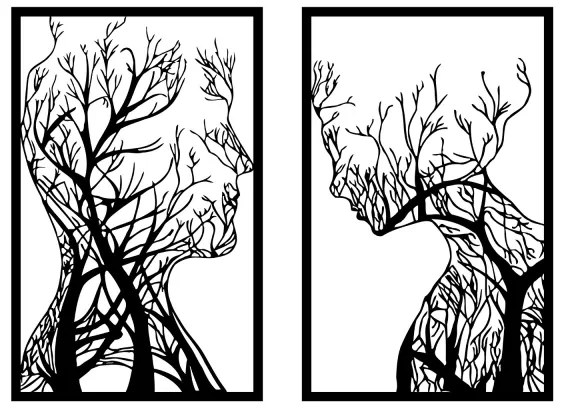 SADA 2x Nástenná dekorácia 86x63 cm strom života kov