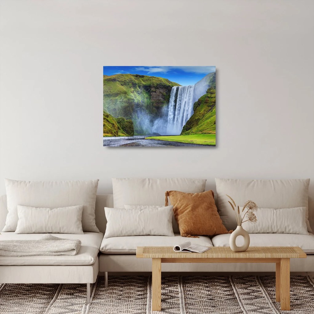 Sklenený obraz - Vodopád Seljalandsfoss (70x50 cm)