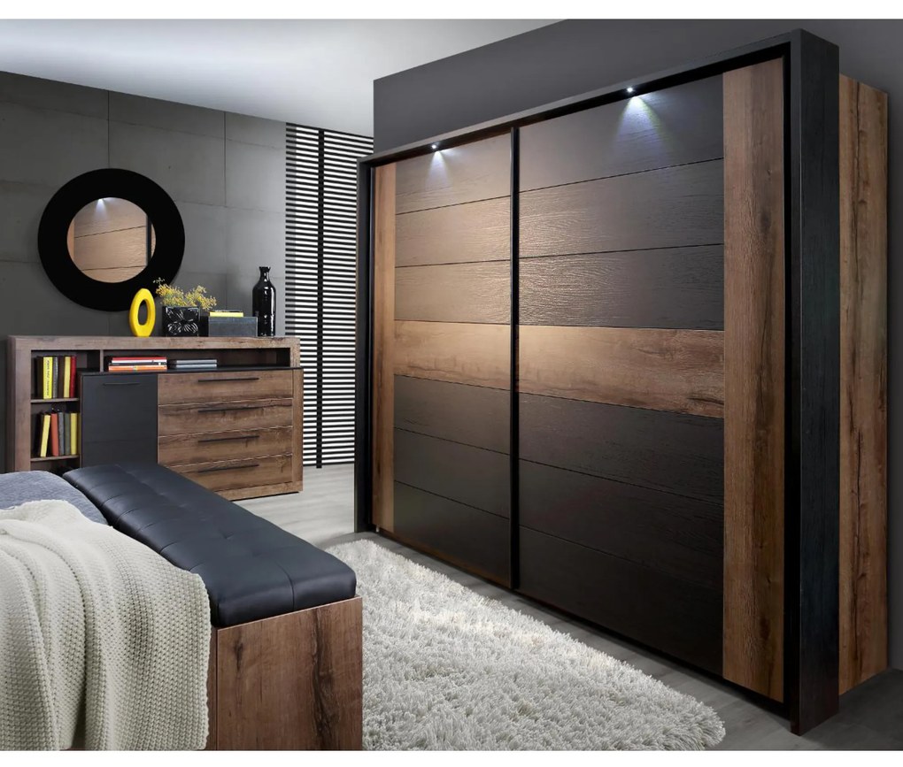 Sconto Šatníková skriňa BELLEVUE ušľachtilý dub/dub čierny