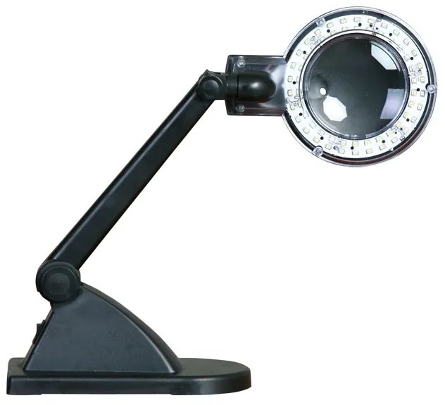 Stolová LED lampa so zväčšovacou lupou, čierna