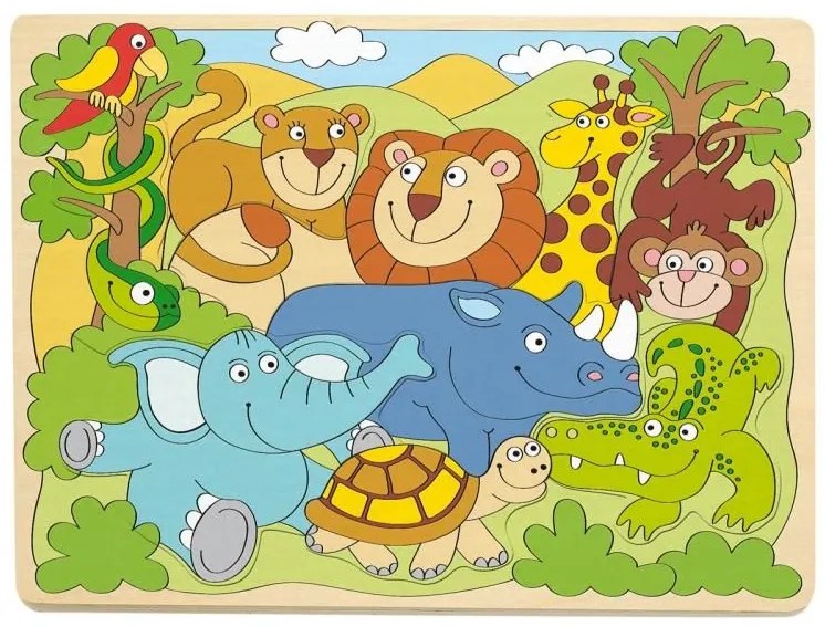 Woody Puzzle na doske "Veselé africké zvieratá"