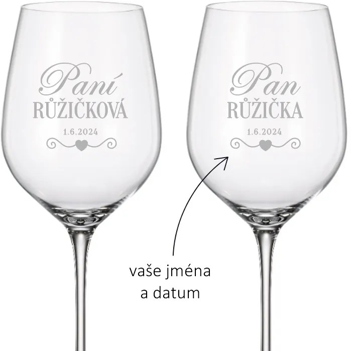 Dekorant Svadobné poháre na biele víno PÁN A PANI LOVE 480 ml 2KS