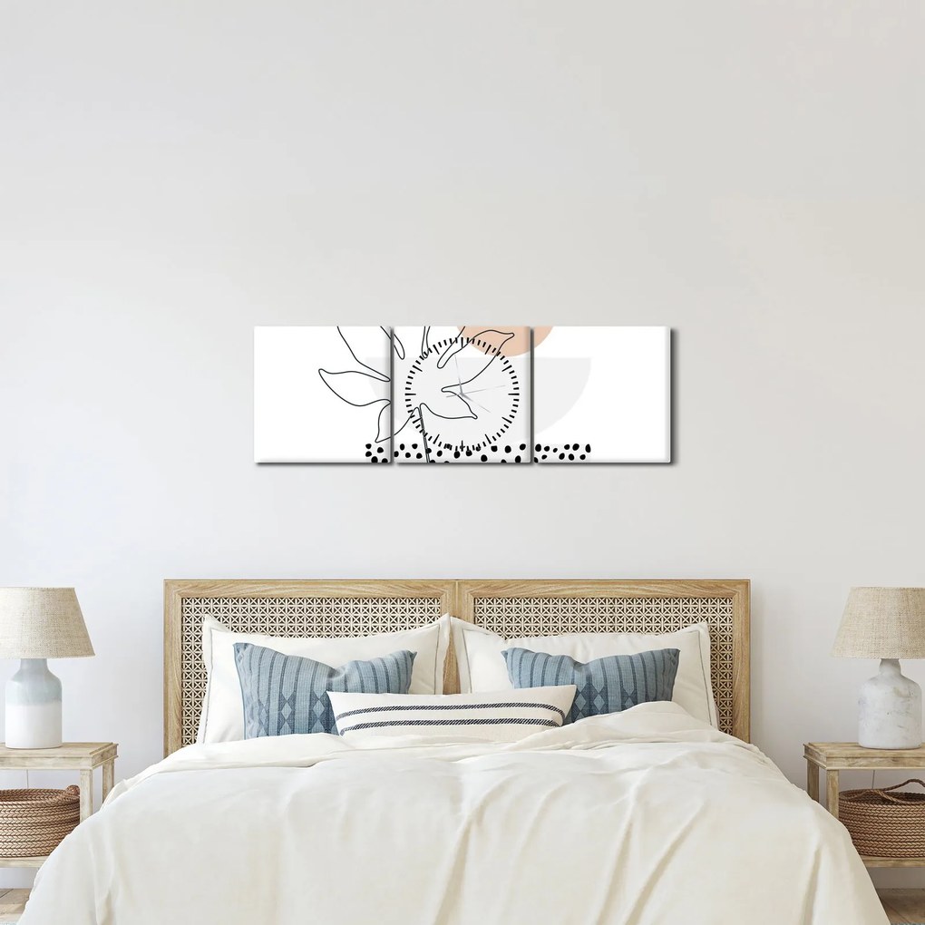 Obraz - Line art kvety N⁰3 (s hodinami) (90x30 cm)