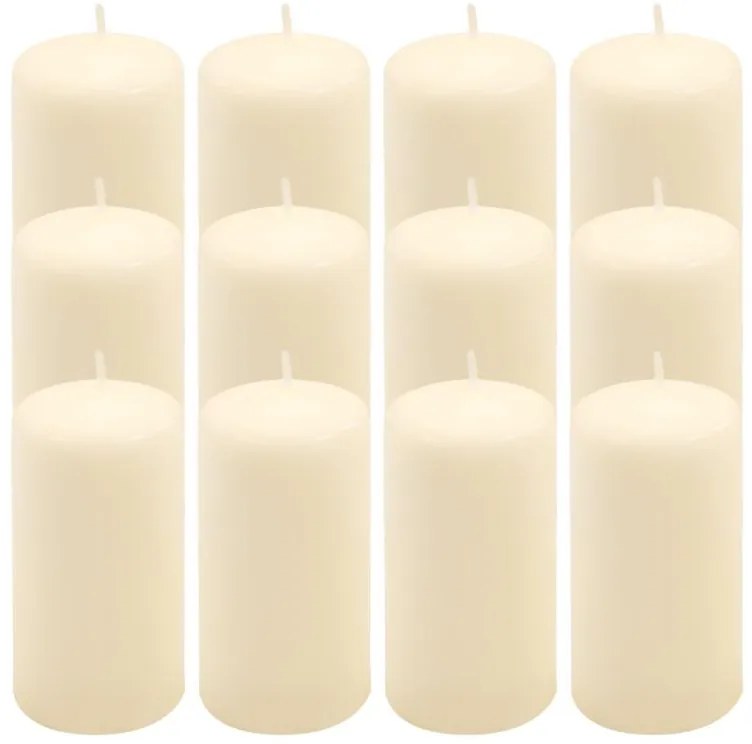 Sada stĺpových sviečok, 11,5 cm, Ø 6 cm, krémová, 12 ks