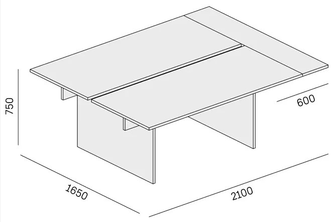 Stôl double SOLID + 1x zakončovací stôl, 2100 x 1650 x 743 mm, biela