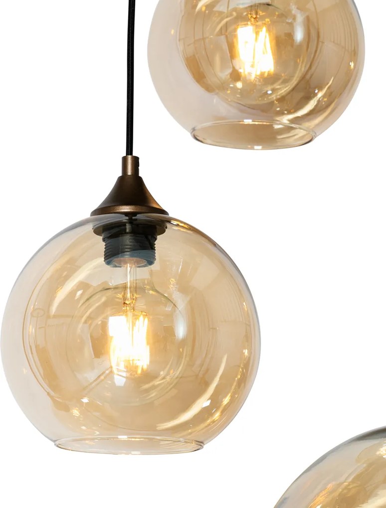 Inteligentné závesné svietidlo tmavý bronz s jantárovým sklom oválne 8-svetiel vrátane 8 Wifi G95 - Sandra