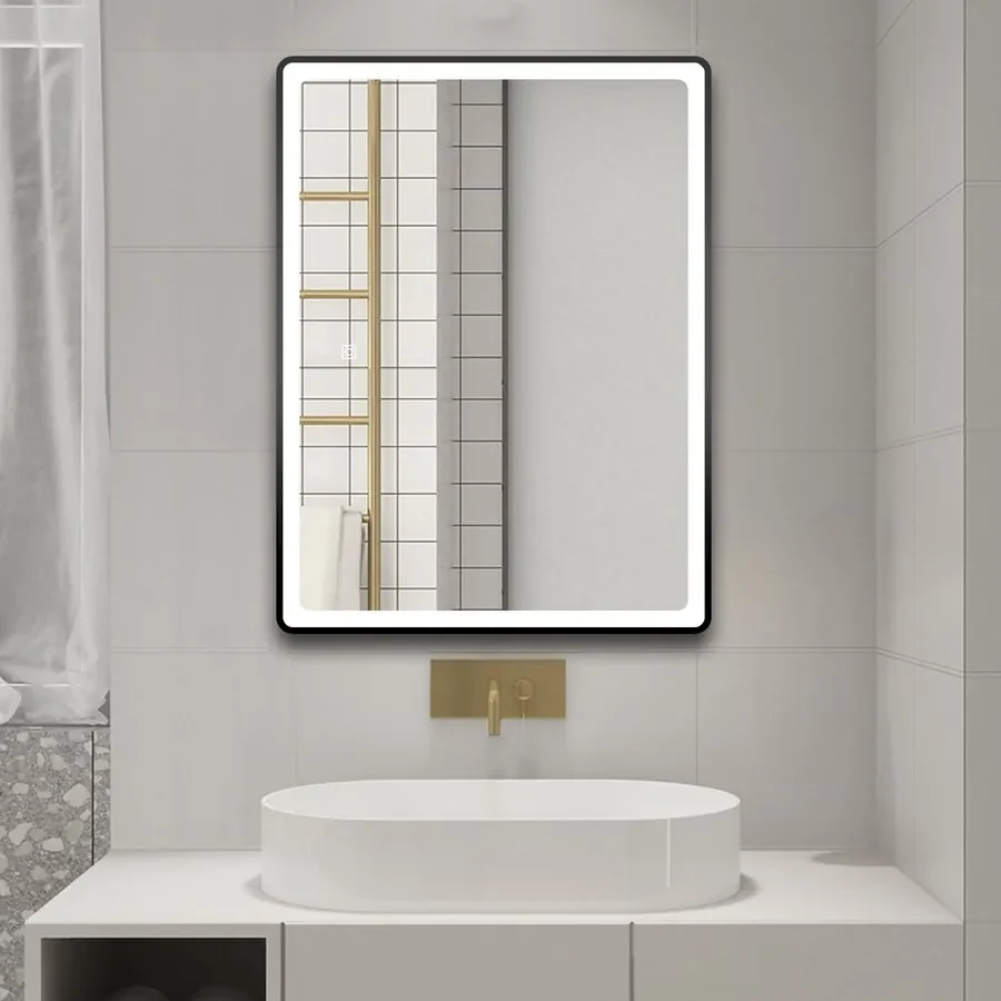 Aqualine Aqualine, SWIDA zrkadlo s LED osvetlením 60x80cm, dotykový senzor, stmievateľné, čierna matná, SW060