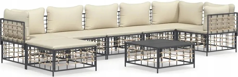 vidaXL 8-dielna sedacia súprava do záhrady s vankúšmi, antracitová