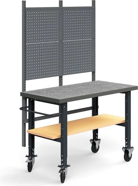 Mobilný dielenský stôl TRUST, panel na náradie, spodná polica, 1500x760 mm, vinylový povrch
