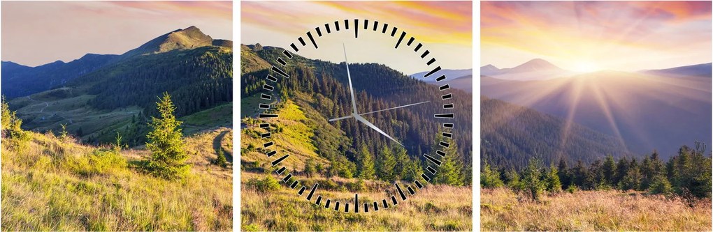 Obraz - Lesná krajina (s hodinami) (90x30 cm)