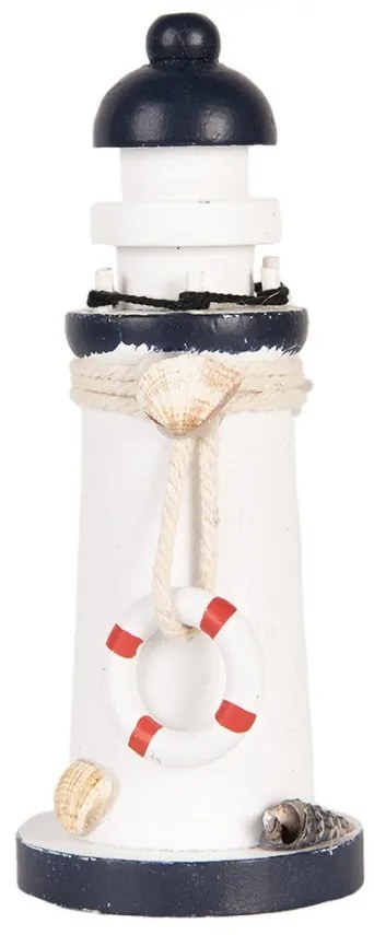 Bielo-modrá drevená dekorácia maják Lighthouse Nautic - Ø 6*15 cm