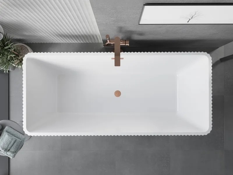 Mexen Tava, voľne stojaca ryhovaná vaňa 170 x 75 cm, biela-čierna, medený matný prepad, 52851707575-65