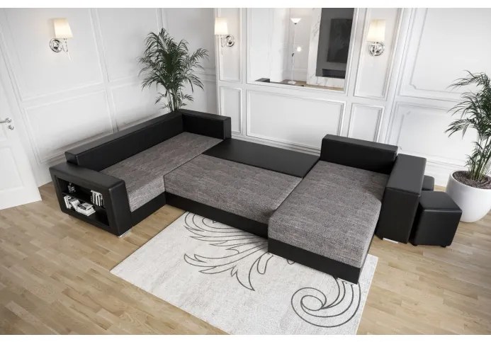 Prostorná elegantní sedačka s ekokůží KAMONA - šedá / černá