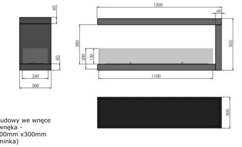 InFire - Rohový BIO krb 120x50 cm 3kW obojstranný