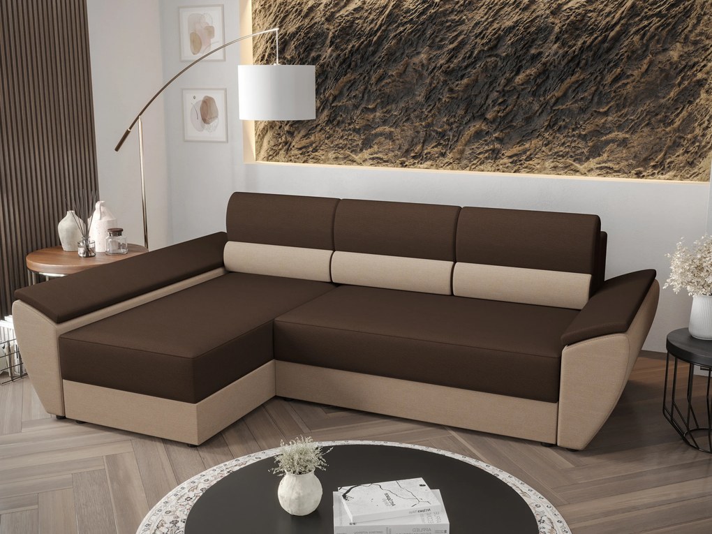 Rohová sedacia súprava Radiant L3 (tmavohnedá + béžová) (L). Akcia -20%. Vlastná spoľahlivá doprava až k Vám domov. 1062236