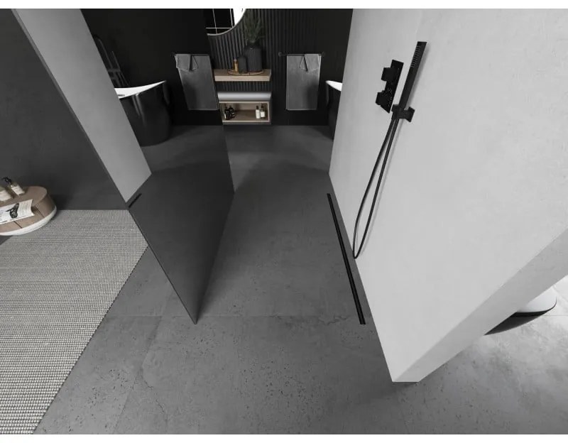 Mexen Kioto, sprchová zástena Walk-In 100 x 200 cm, 8mm sklo vzor zrkadlo, grafitový profil, 800-100-002-66-50