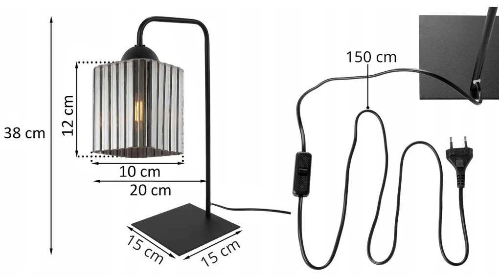 Stolná lampa Riffle Square, 1x grafitové sklenené tienidlo, b