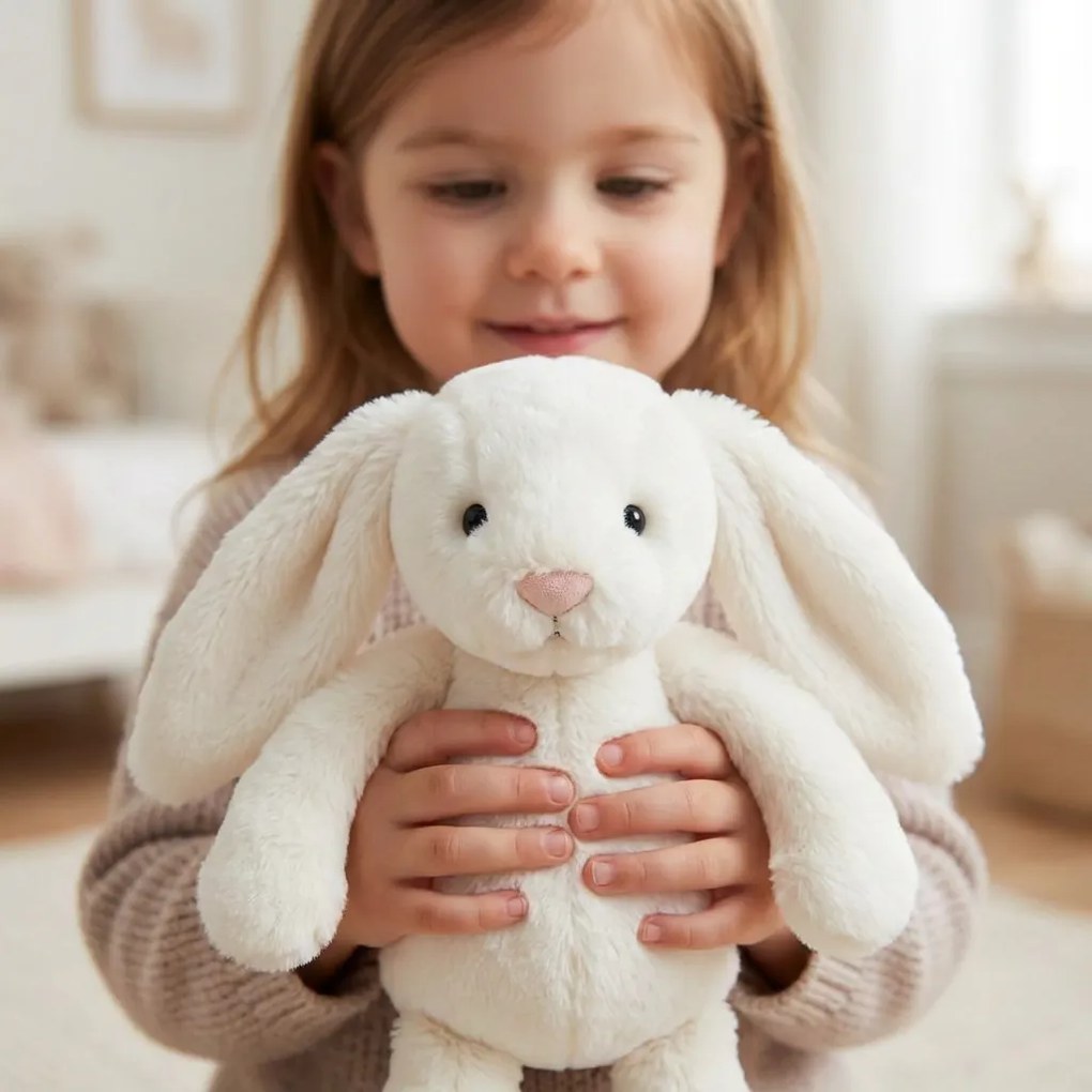 Roztomilý biely plyšový zajačik