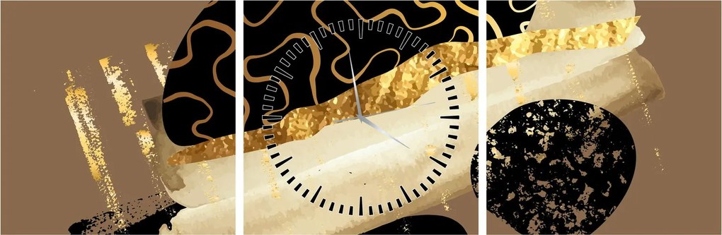Obraz - Abstrakcia golden brown N⁰3 (s hodinami) (90x30 cm)