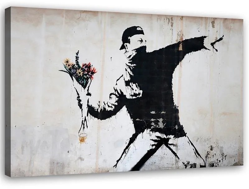 Gario Obraz na plátne Banksy chuligán hádže kyticu kvetov Rozmery: 60 x 40 cm