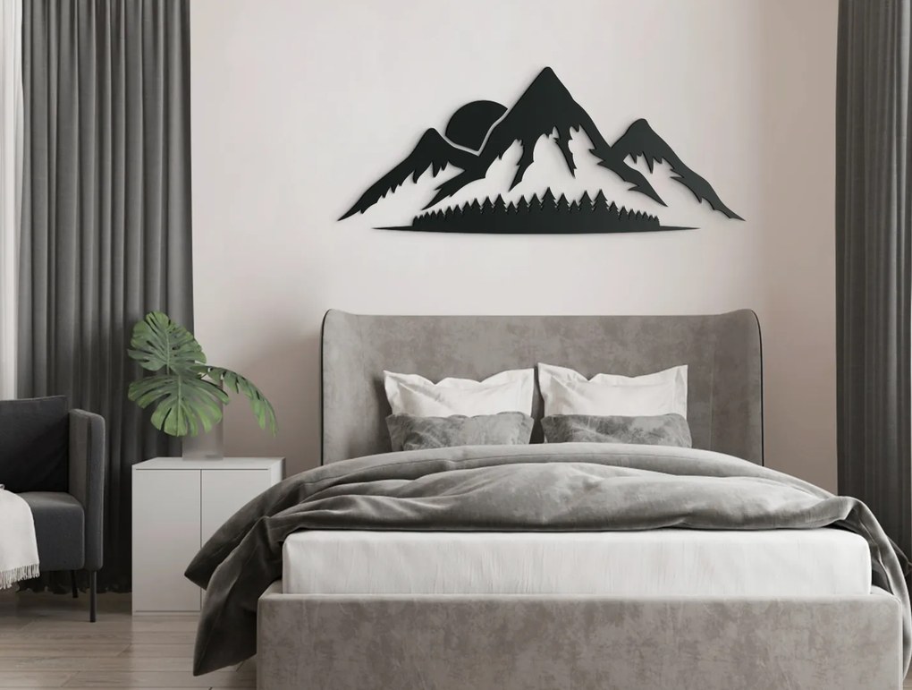drevko Drevený obraz Západ Slnka za hory Rozmer obrazu: 18 x 44,5 cm, Farba dekorácie: Čierna