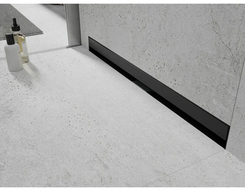 Mexen Flat nerezový sprchový žľab na stenu 50 cm vzor WALL, čierny, 1730050