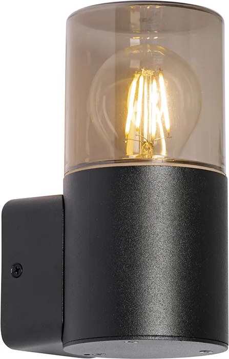 Moderné vonkajšie nástenné svietidlo čierne s dymovým tienidlom IP44 - Odense